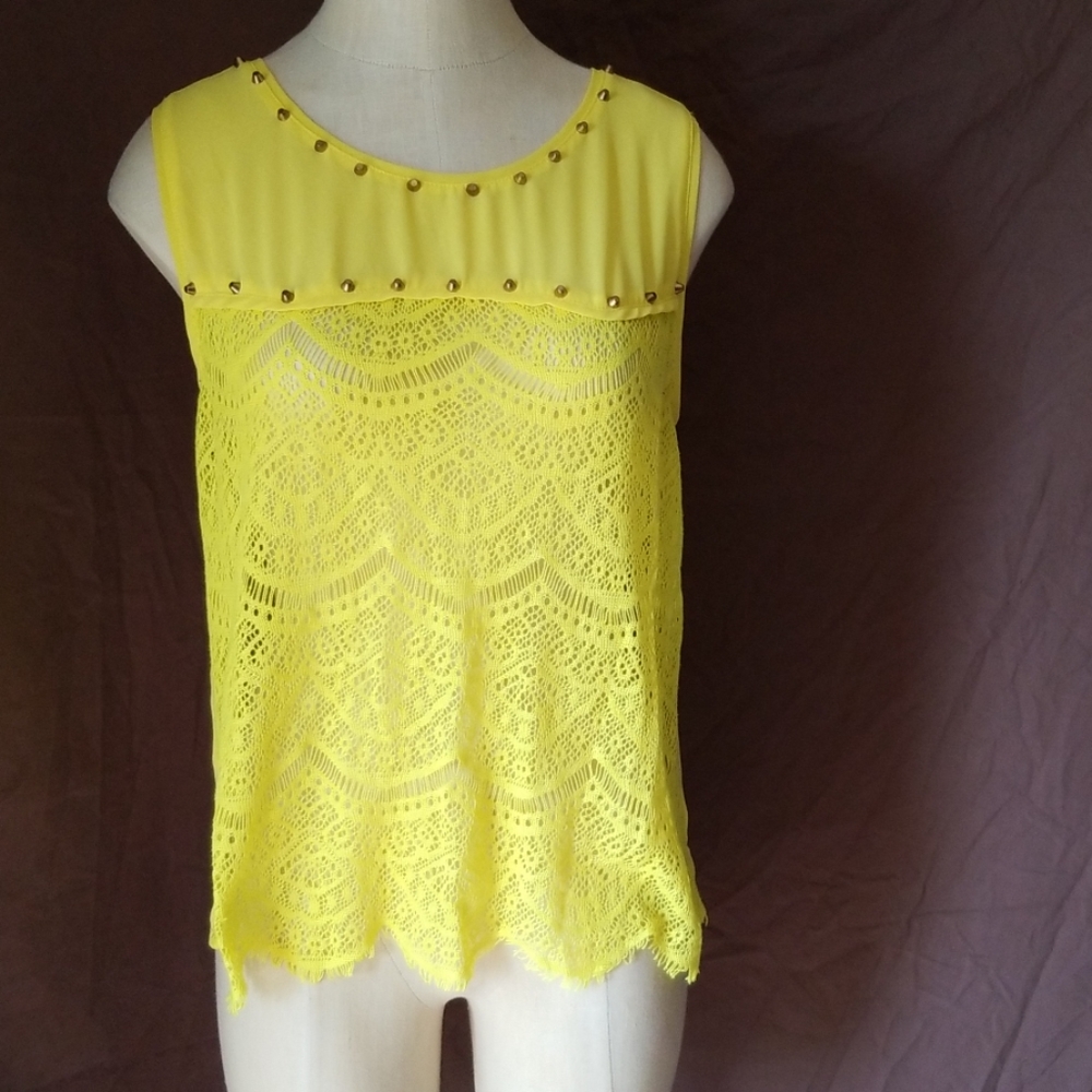 Sheer eyelet yellow sleeveless top